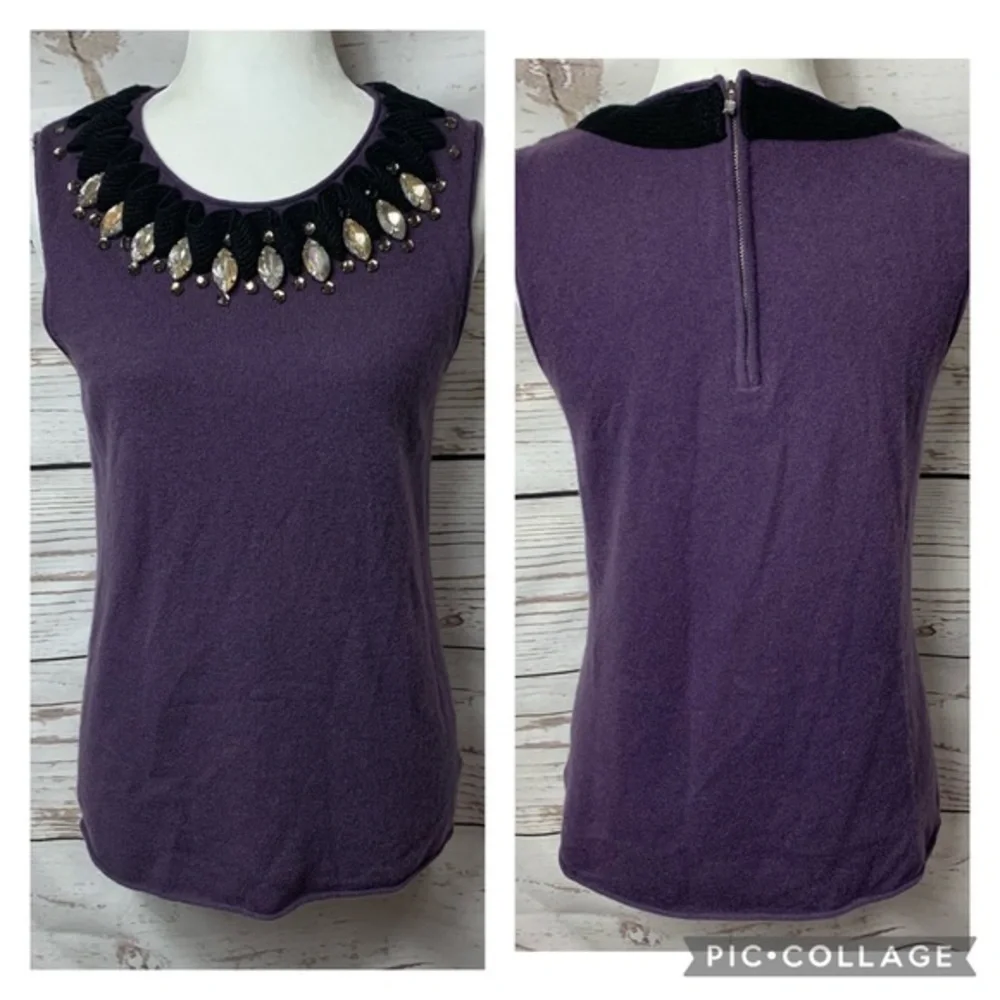 Tory Burch Embellished Cashmere Sleeveless Sweater